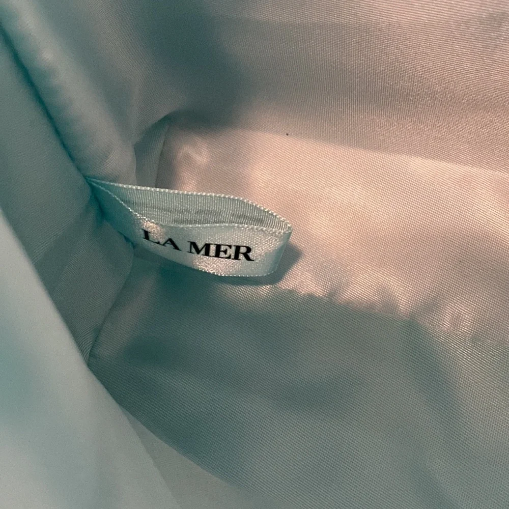 La Mer Blue Cosmetic Makeup Toiletry Travel Bag Case Zipper Vegan Leather Pouch